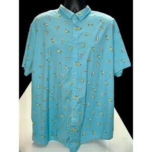 George Banana Print Shirt Mens 3XL Slim Fit Blue Short Sleeve Fun Summer Vacatio